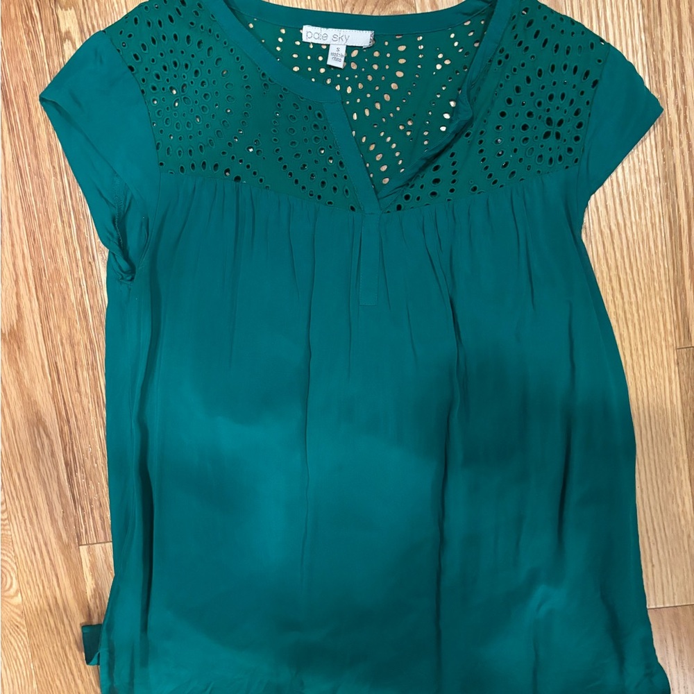 Blue Sky Turquoise Blouse with Eyelet Detail